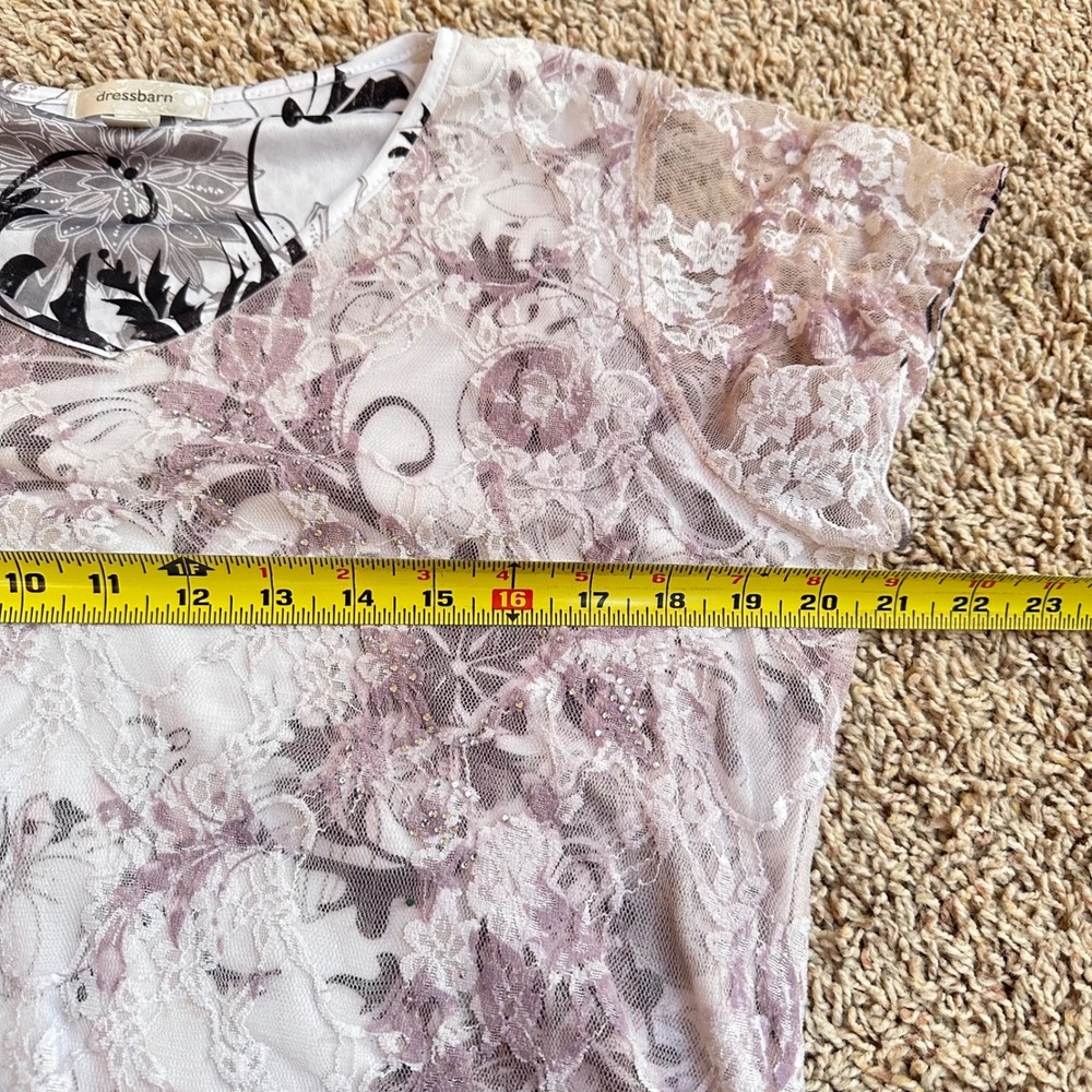 Lace Overlay Short Sleeve Top in Light Lavender - Picture 15 of 15